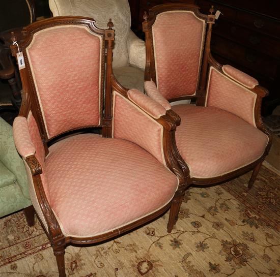 Pair of French walnut fauteuils, H.3ft 3in.(-)